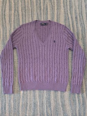 NWOT Polo by Ralph Lauren Lavender Cotton Cable-Knit V-Neck Sweater